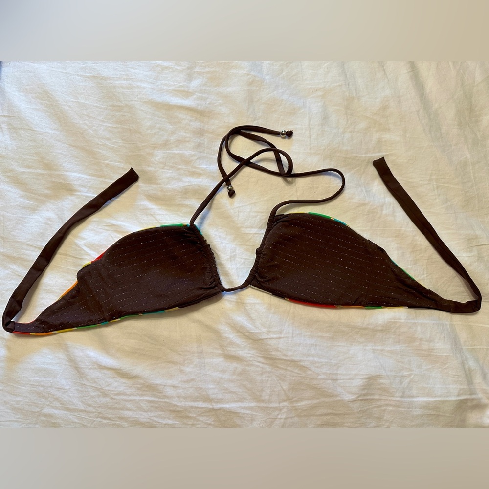 Vitamin A So Cal 70’s Rainbow Print Reversible Bikini Top, Size 6/S - Picture 4 of 7